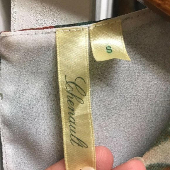 CHENAULT | Green & Burnt Orange Floral Ruffled Dressy Tank Top | Sz S - Picture 6 of 9